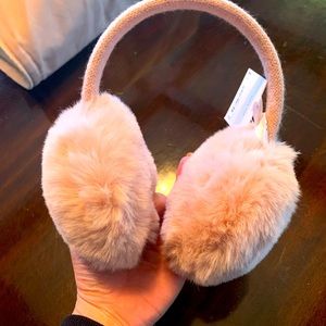 Lauren Conrad soft faux fur blush earmuffs with sweater knit covered headband.